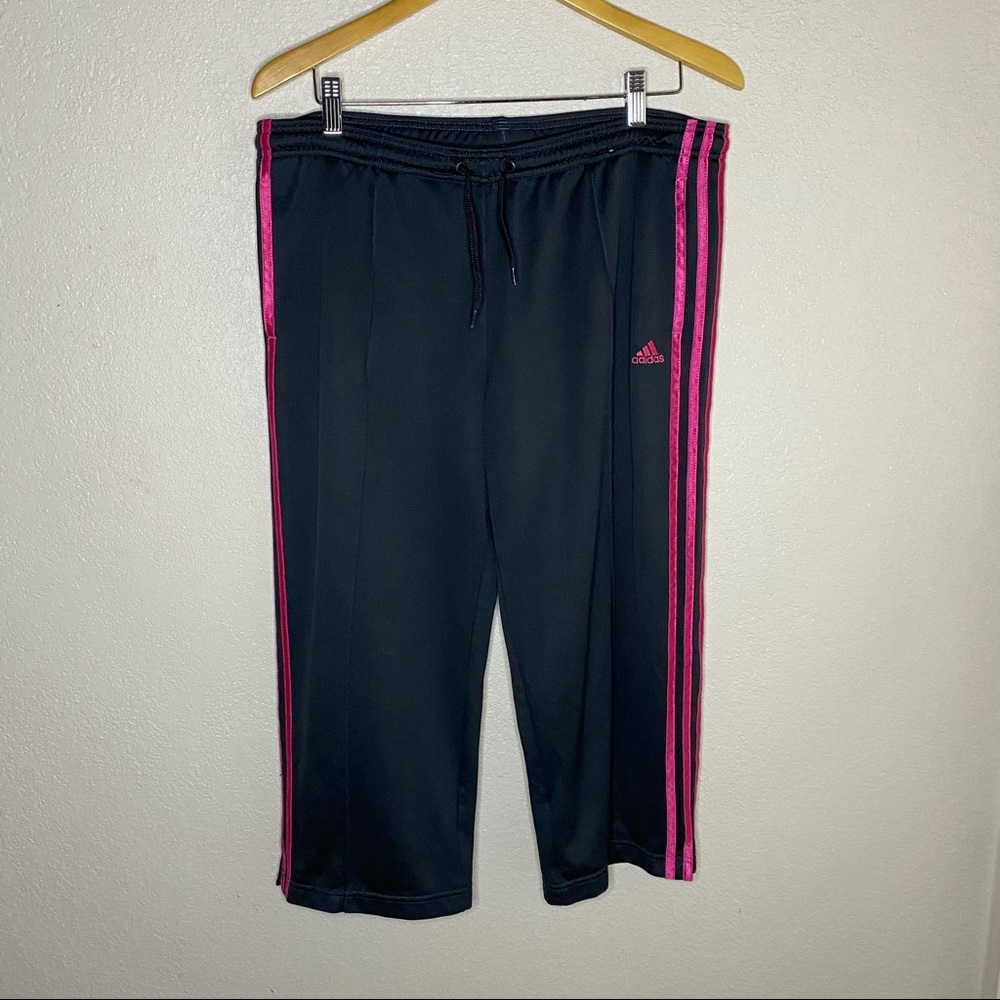 Adidas Gray with pink strips capri track pants trainer pants